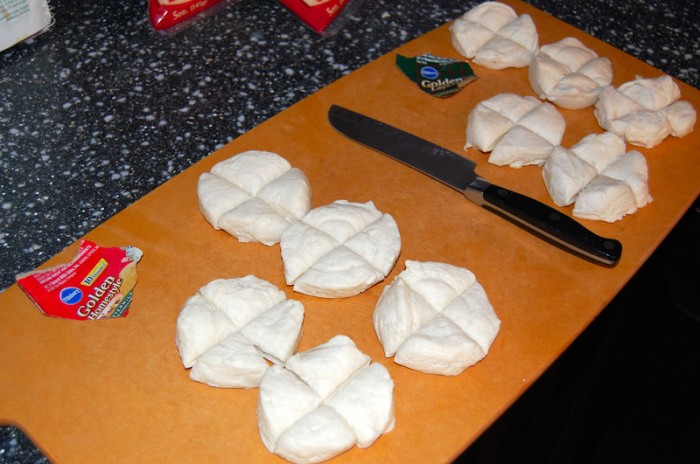 Quartered canned biscuits