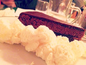 Chocolate cake and whipped cream